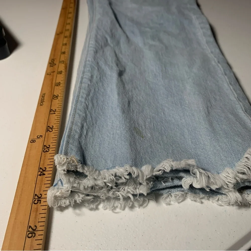 LOFT WOMENS SIZE 0 BLUE JEANSHIGH WAIST STRAIGHT CROP DISTRESSED FRAYED HEM FEST